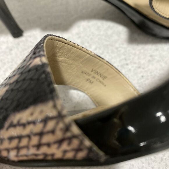 Ellen Tracy 9M black patent & snakeskin shoes 'Vinnie' sandals dressy high heels - Picture 8 of 8